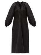 Matchesfashion.com Jil Sander - Balloon-sleeve Cotton-poplin Midi Dress - Womens - Black