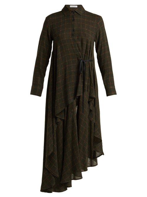Matchesfashion.com Palmer//harding - Asymmetric Checked Wool Blend Shirtdress - Womens - Black Multi