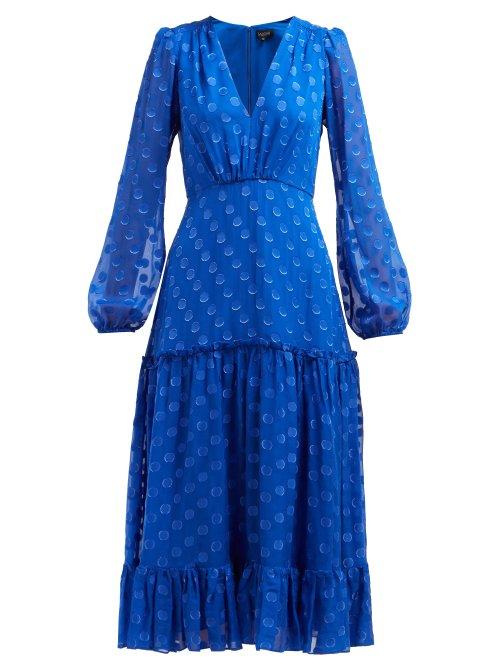 Matchesfashion.com Saloni - Devon Polka Dot Silk Georgette Dress - Womens - Blue