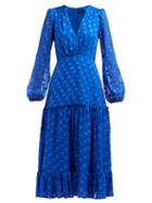 Matchesfashion.com Saloni - Devon Polka Dot Silk Georgette Dress - Womens - Blue