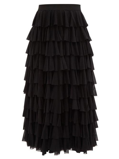 Norma Kamali - Ruffled Tulle Maxi Skirt - Womens - Black
