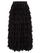 Norma Kamali - Ruffled Tulle Maxi Skirt - Womens - Black