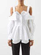 Alexander Mcqueen - Off-the-shoulder Folded Cotton-poplin Peplum Top - Womens - White