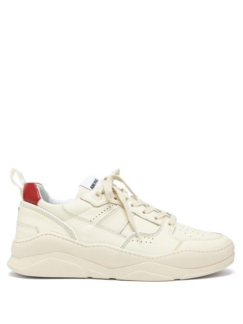 Matchesfashion.com Ami - Logo Embroidered Leather Trainers - Mens - Cream Multi