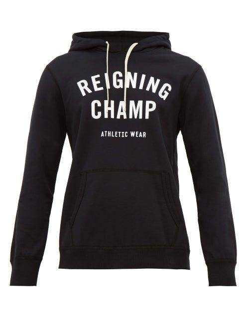 Matchesfashion.com Reigning Champ - Gym Logo Print Cotton Hooded Sweatshirt - Mens - Black