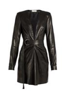 Saint Laurent Deep V-neck Leather Mini Dress