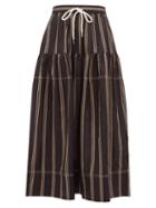 Matchesfashion.com Lee Mathews - Granada Striped Tiered Ramie Voile Skirt - Womens - Black