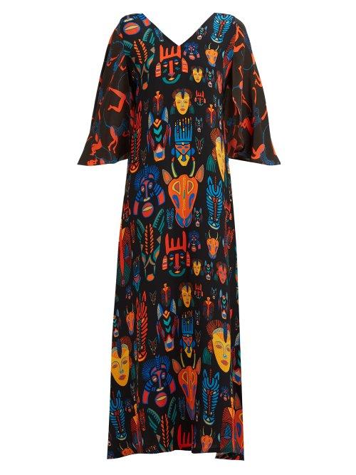 Matchesfashion.com Rianna + Nina - Lilli Printed Silk Crepe Dress - Womens - Black Print