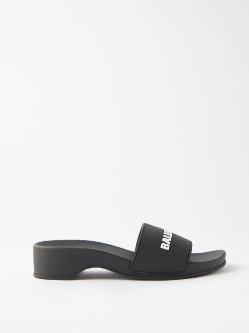 Balenciaga - Logo Wedge Slides - Womens - Black
