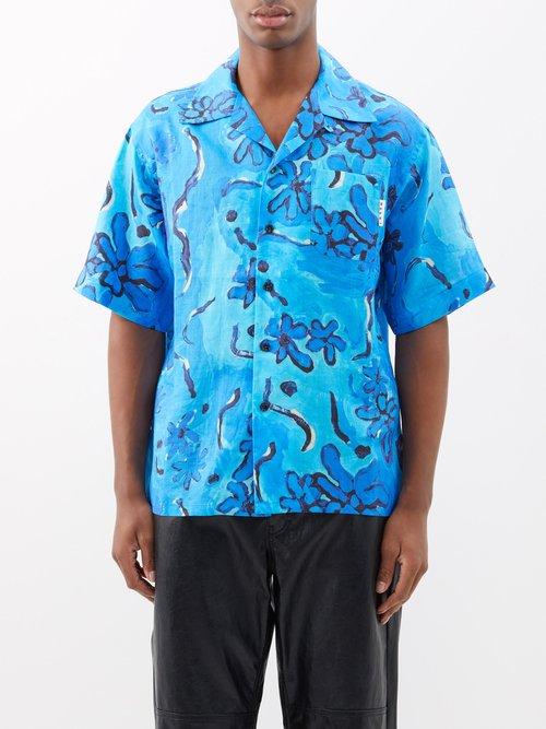 Marni - Cuban-collar Floral-print Shirt - Mens - Blue Multi