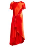 Matchesfashion.com Sies Marjan - Sophie Washed Satin Asymmetric Midi Dress - Womens - Red