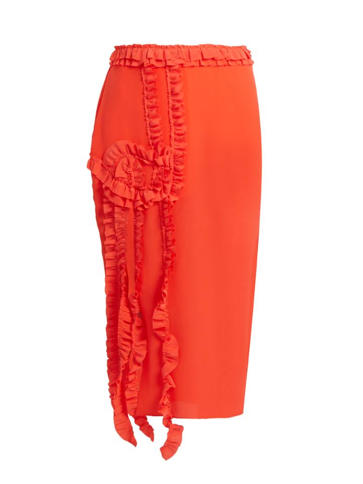 Rochas Ruffle-trimmed Silk Crepe De Chine Skirt