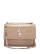 Matchesfashion.com Saint Laurent - Sunset Medium Croc Effect Leather Cross Body Bag - Womens - Beige