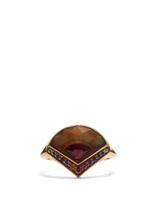 Noor Fares - Dawn Diamond, Sapphire, Quartz & 18kt Gold Ring - Womens - Brown Multi