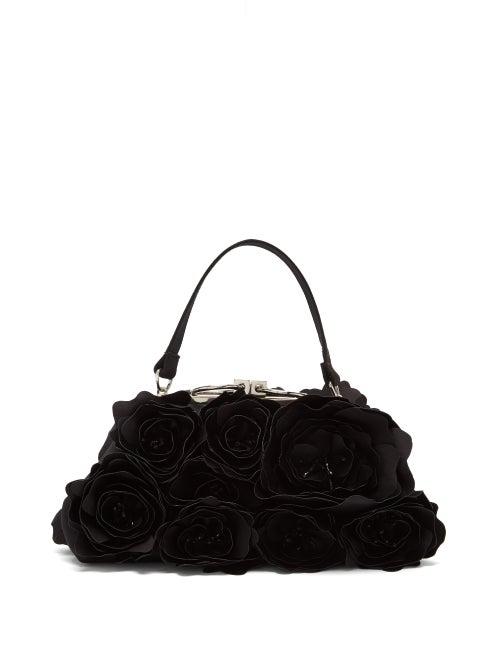 Matchesfashion.com Erdem - Rose-appliqu Satin Clutch Bag - Womens - Black