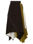 Matchesfashion.com Proenza Schouler - Pleated Leather Trim Matte Crepe Skirt - Womens - Black Green