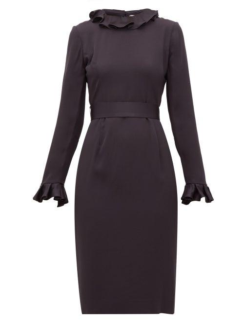 Matchesfashion.com Goat - Jorja Ruffle-trim Crepe Dress - Womens - Navy