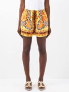 Valentino - Mini Bandana-print Silk Crepe De-chine Shorts - Womens - Orange Multi