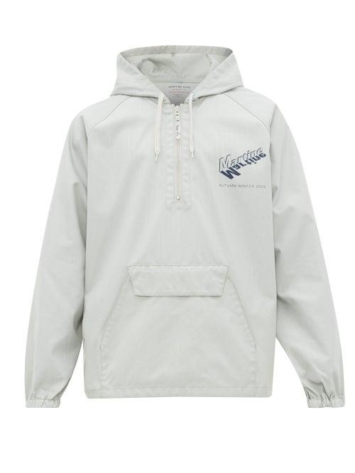 Matchesfashion.com Martine Rose - Logo Print Hooded Twill Windbreaker - Mens - Grey