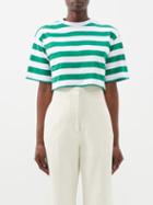 The Frankie Shop - Karina Striped Cotton-jersey Cropped Top - Womens - Green White