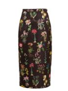 No. 21 Botanical-print Duchess-satin Pencil Skirt