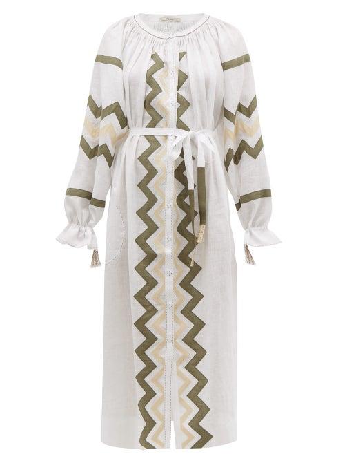 Matchesfashion.com Vita Kin - Zanzibar Embroidered Linen Dress - Womens - White Multi