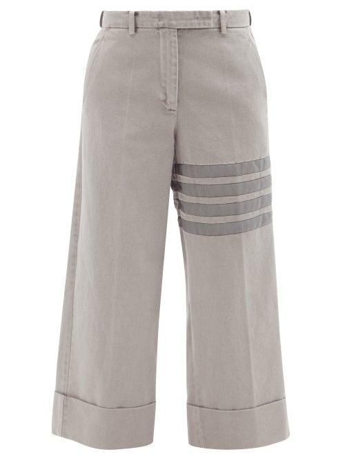 Thom Browne - Four-bar Cotton-twill Wide-leg Trousers - Womens - Light Grey