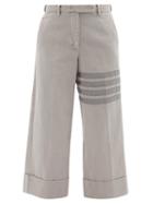 Thom Browne - Four-bar Cotton-twill Wide-leg Trousers - Womens - Light Grey