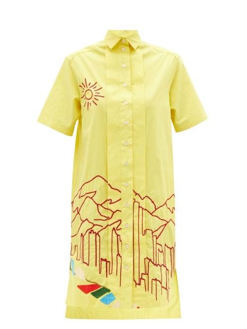 Matchesfashion.com Kilometre Paris - Dolpa Embroidered Cotton Shirt Dress - Womens - Yellow