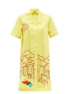 Matchesfashion.com Kilometre Paris - Dolpa Embroidered Cotton Shirt Dress - Womens - Yellow