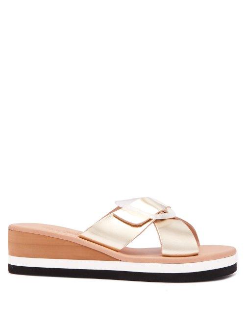 Matchesfashion.com Ancient Greek Sandals - Thais Rainbow Leather Wedge Sandals - Womens - Gold