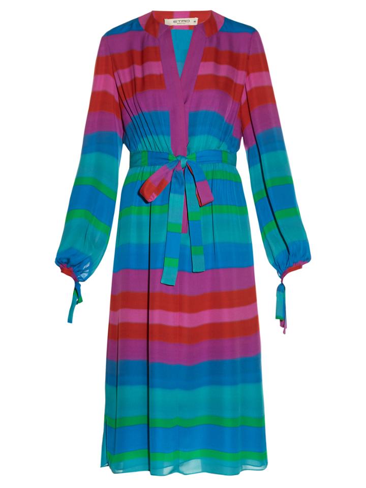 Etro Striped Tie-waist Silk-crepe Shirtdress