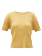 Matchesfashion.com Pleats Please Issey Miyake - Round Neck Pleated T Shirt - Womens - Yellow