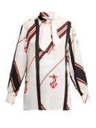 Matchesfashion.com Msgm - Anchor Stripe Silk Blouse - Womens - White Multi