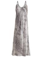 Matchesfashion.com Vince - Marbled Print V Neck Silk Satin Midi Dress - Womens - Grey Multi