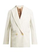 Matchesfashion.com Sara Battaglia - Double Breasted Pinstripe Wool Blazer - Womens - Cream Stripe
