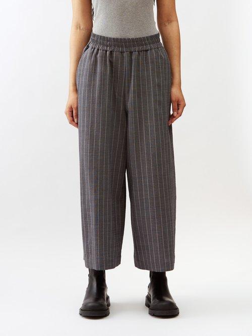 Loewe - Cropped Pinstriped Wool Trousers - Womens - Grey