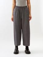 Loewe - Cropped Pinstriped Wool Trousers - Womens - Grey
