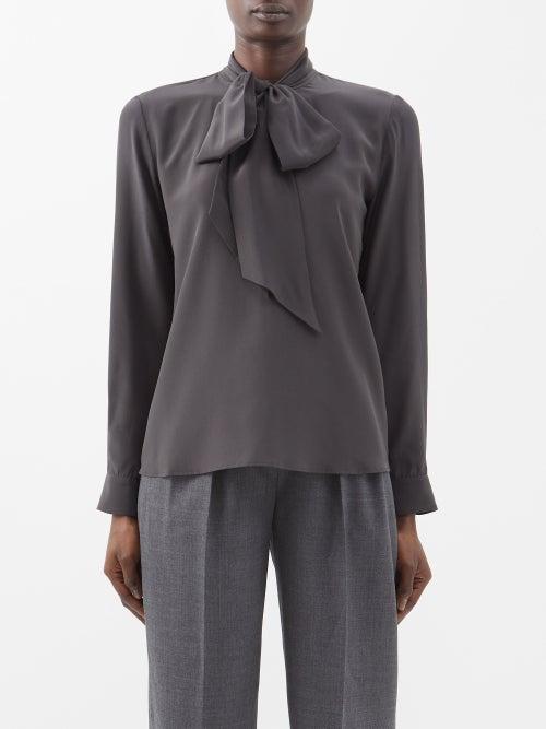 Nili Lotan - Elayne Sash-tie Silk Blouse - Womens - Dark Grey