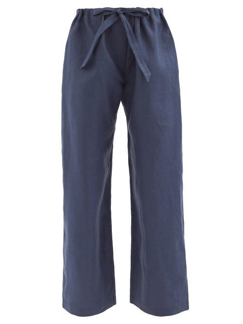 Ladies Lingerie Rossell England - Drawstring-waist Linen Pyjama Trousers - Womens - Navy