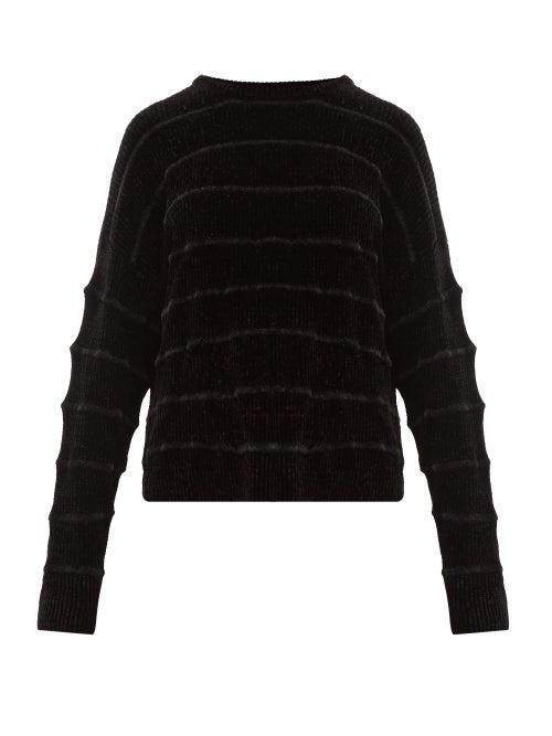 Matchesfashion.com Sara Lanzi - Jacquard Striped Ribbed Chenille Sweater - Womens - Black