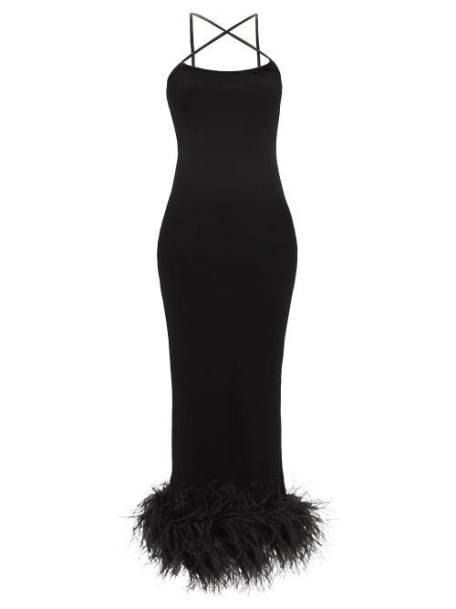 16arlington - Arya Leather-strap Ostrich-feather Dress - Womens - Black