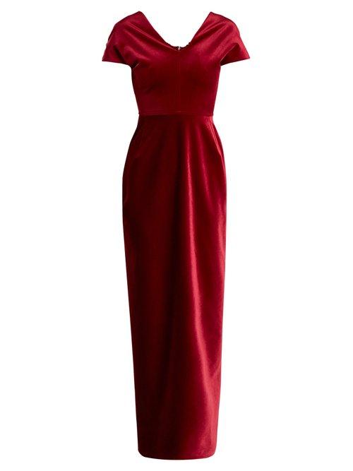 Matchesfashion.com Emilio De La Morena - Tamara Dartelle V Neck Velvet Gown - Womens - Red