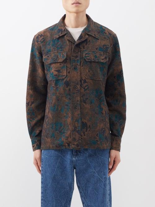 Sunflower - Gibson Floral-jacquard Cotton Shirt - Mens - Brown