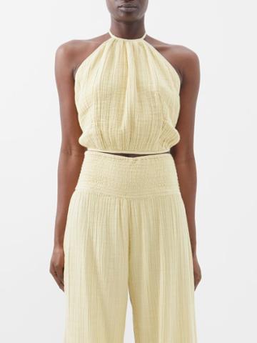 Anaak - Anjali Organic Cotton-gauze Halter Top - Womens - Light Gold