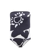 Matchesfashion.com Cala De La Cruz - Alison Strapless Floral-print Swimsuit - Womens - Black White
