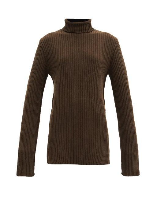 Matchesfashion.com Ann Demeulemeester - Roll-neck Ribbed-wool Longline Sweater - Womens - Khaki