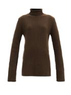Matchesfashion.com Ann Demeulemeester - Roll-neck Ribbed-wool Longline Sweater - Womens - Khaki
