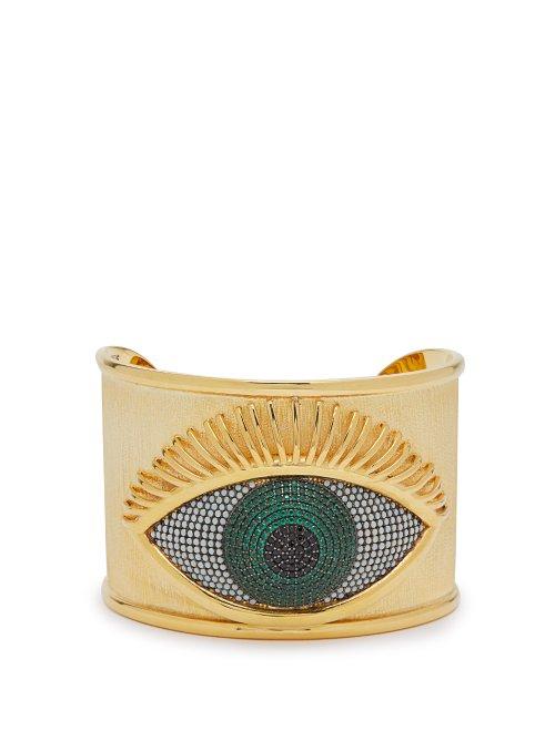 Matchesfashion.com Begum Khan - Evil Eye Emerald Embellished Gold Plated Cuff - Womens - Gold