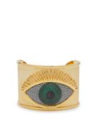 Matchesfashion.com Begum Khan - Evil Eye Emerald Embellished Gold Plated Cuff - Womens - Gold